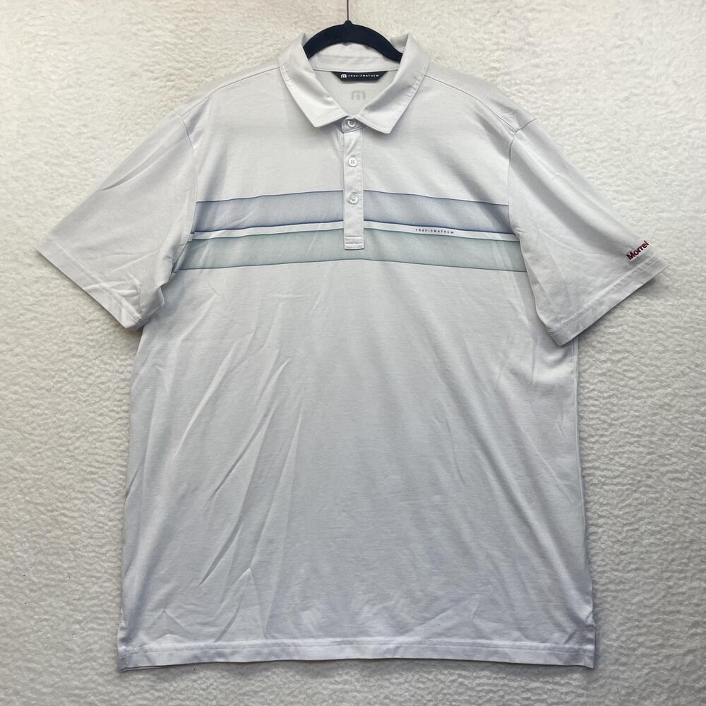 Travis Mathew Shirt Mens Extra Large White Ocean Time Polo Golf Casual Stripe